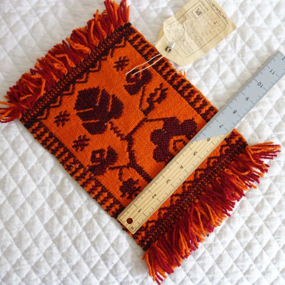 Vtg Small Bialystok Poland Polish Handmade Weaving w/ original receipt